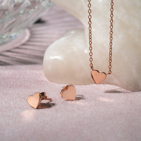 18K rose gold Chain and Heart Earrings set