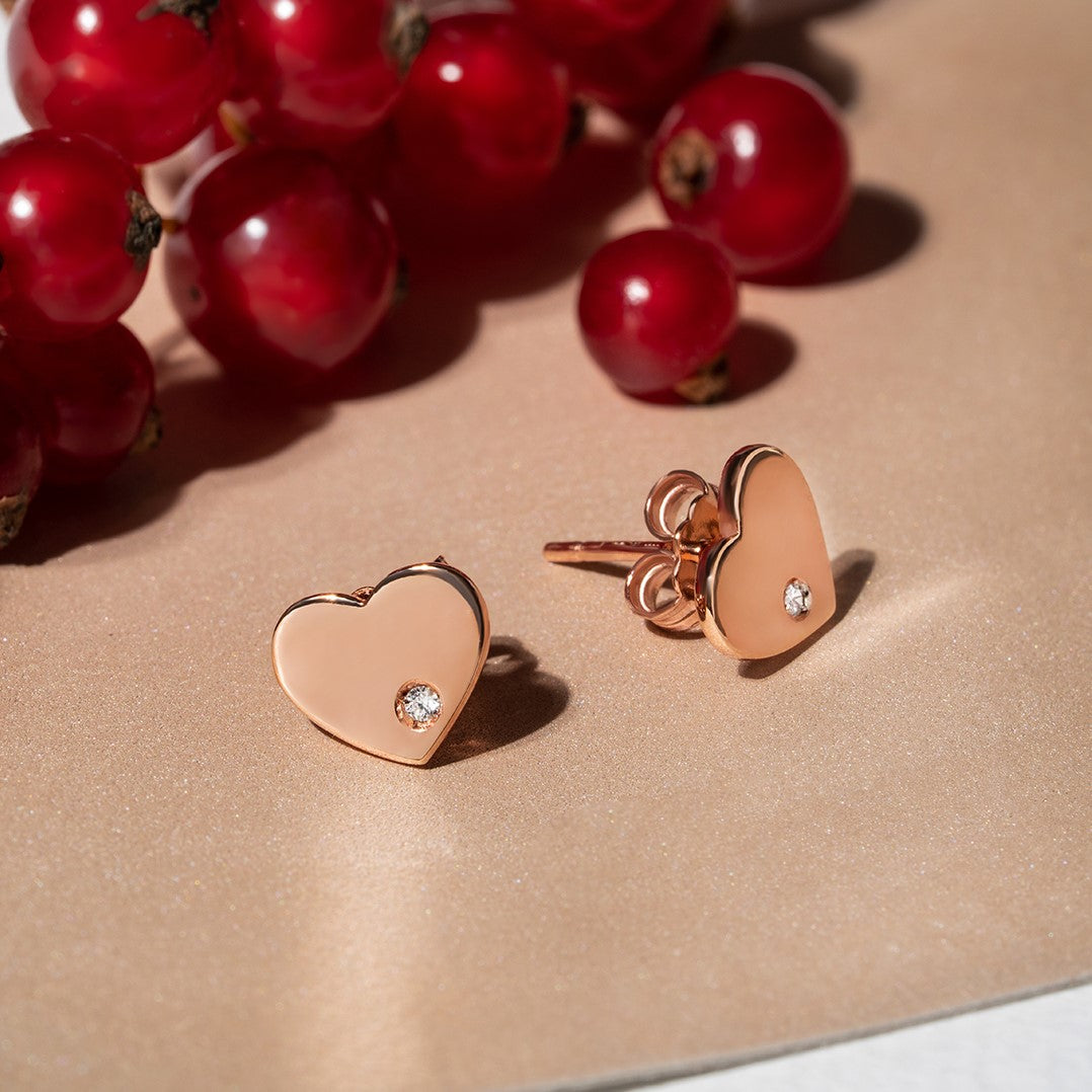 18K rose gold heart earrings