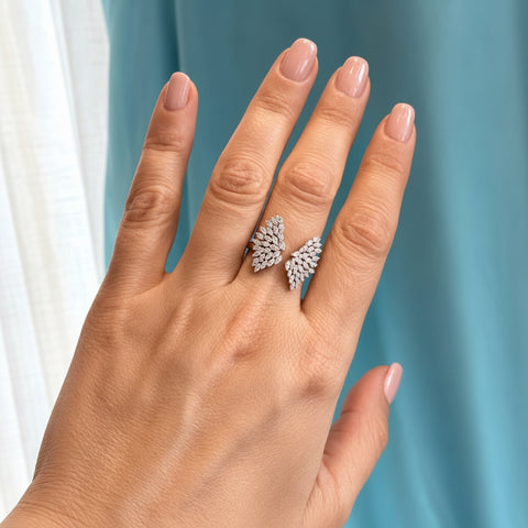 Atena | Inel Aripi Pave Diamante 0.58ct G-H VS | Aur Alb 18K