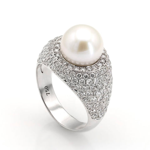 Biarritz | Inel cu Perla South Sea 9.5mm si Diamante 2.02ct, aur alb 18k