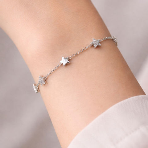Bracelet 5 stars paved with 18K white gold zircons