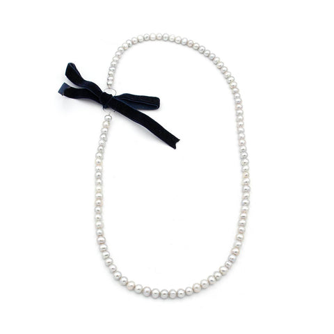 Midi cultured gray pearl necklace, 14k white gold - 38cm