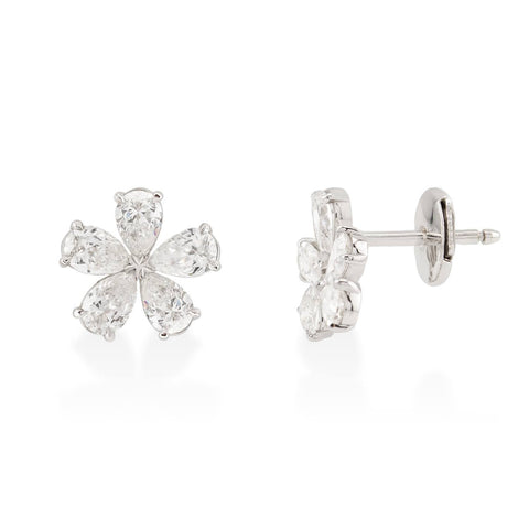 Cercei Floare cu 5 diamante Pear Cut albe 1.80ct din aur de 18k