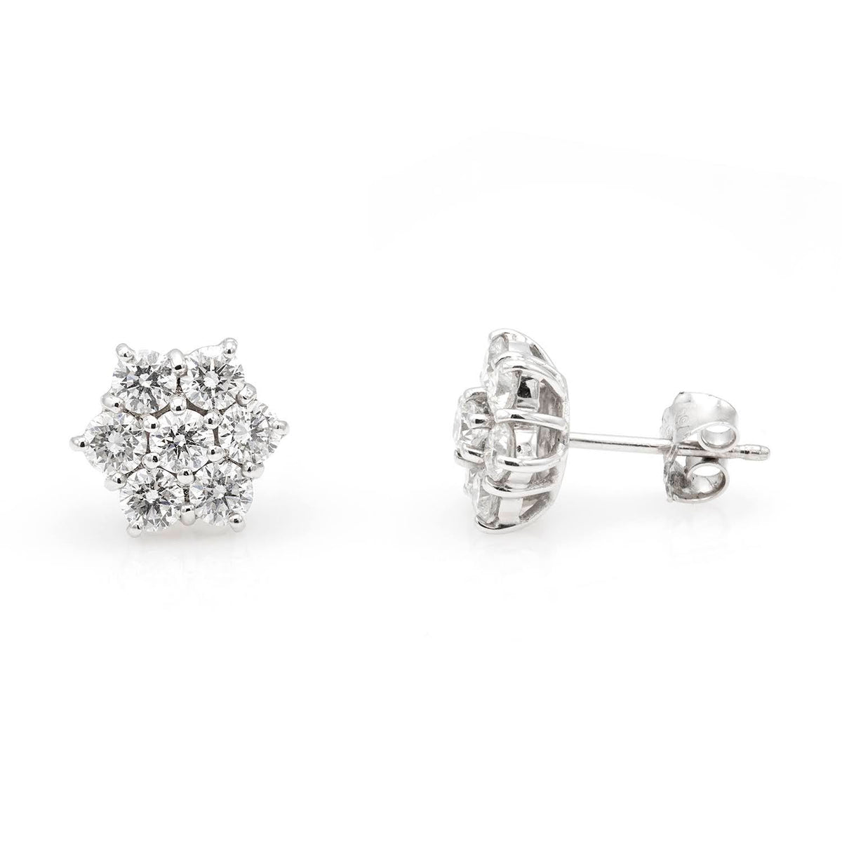 Cercei Floare cu diamante albe 2.04ct din aur alb de 18k