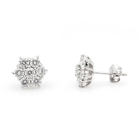 Cercei Floare cu diamante albe 2.04ct din aur alb de 18k