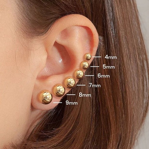 Ball earrings with 14k yellow gold chain and rod