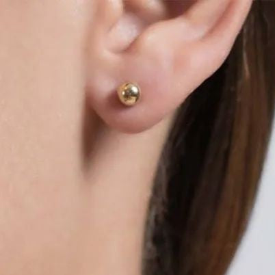 Ball earrings with 14k yellow gold chain and rod