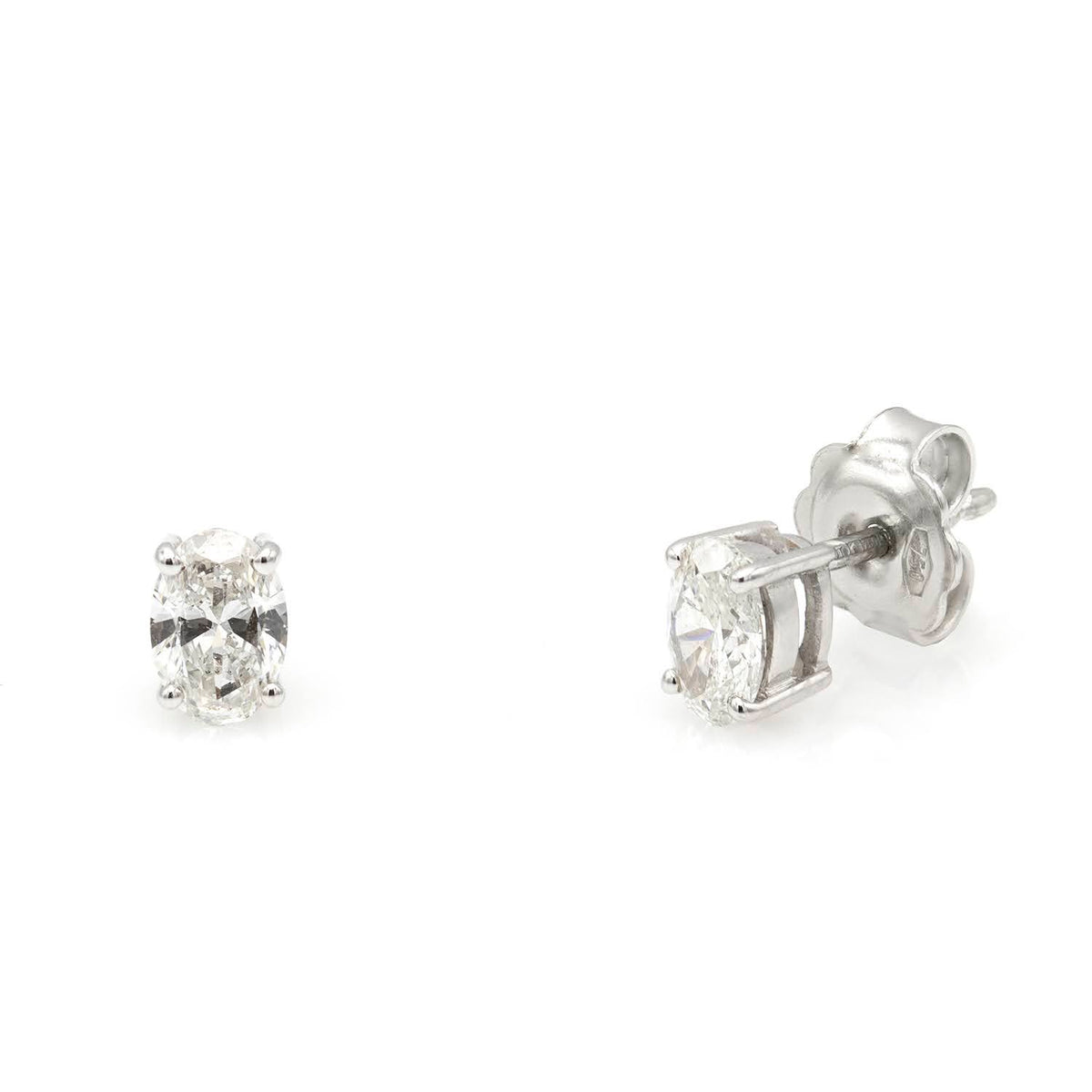 Cercei Solitaire diamante Oval albe 1.02ct din aur alb de 18k
