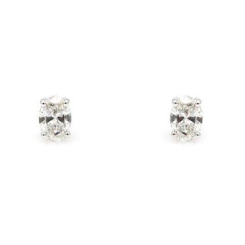 Cercei Solitaire diamante Oval albe 1.02ct din aur alb de 18k