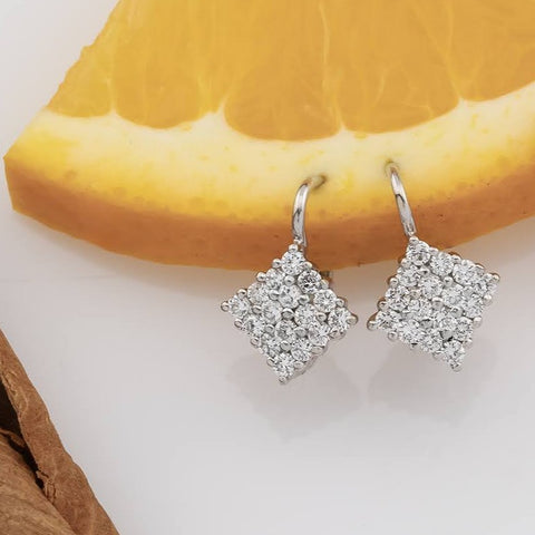 Cercei cu diamante albe din aur alb de 18k