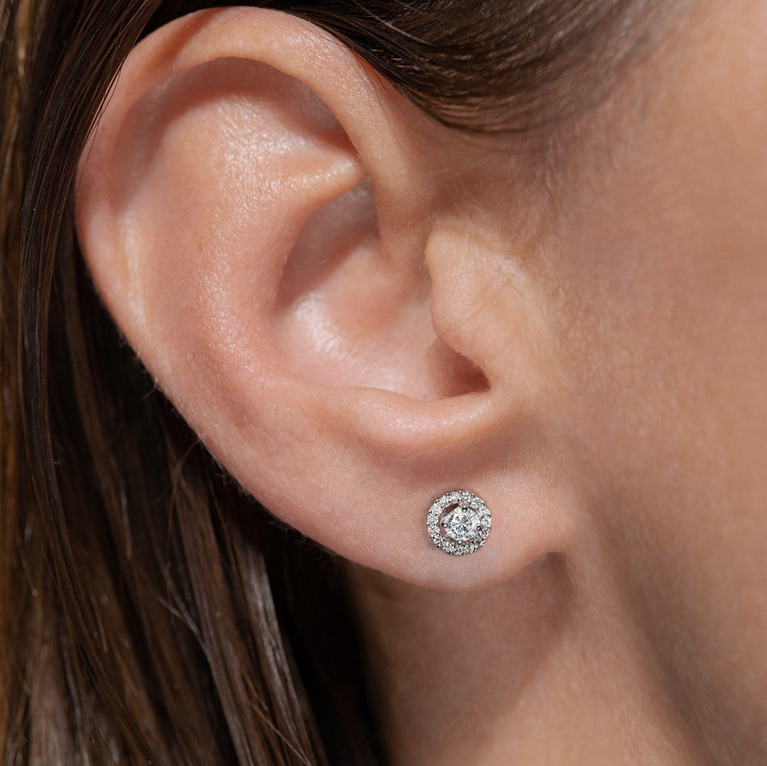 Cercei cu diamante albe 0.26ct din aur alb de 18k