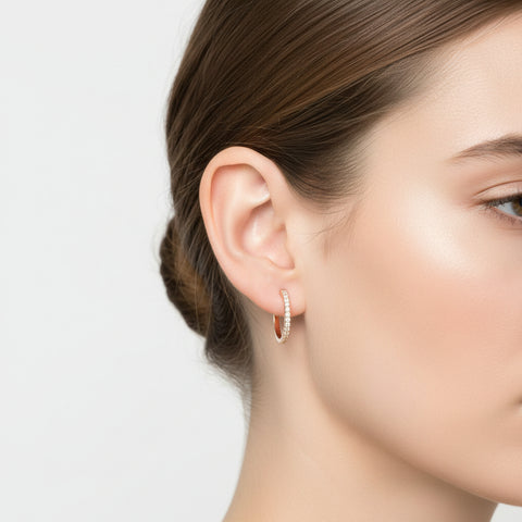 Cercel din aur roz 18k pave din diamante naturale
