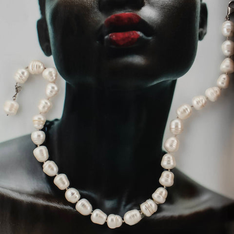 White pearl cultured pearl necklace 18k white gold - 45cm