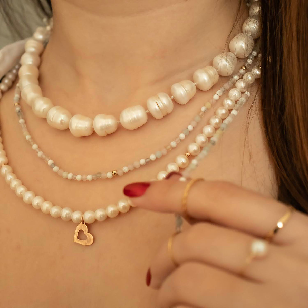 Midi cultured gray pearl necklace, 14k white gold - 38cm