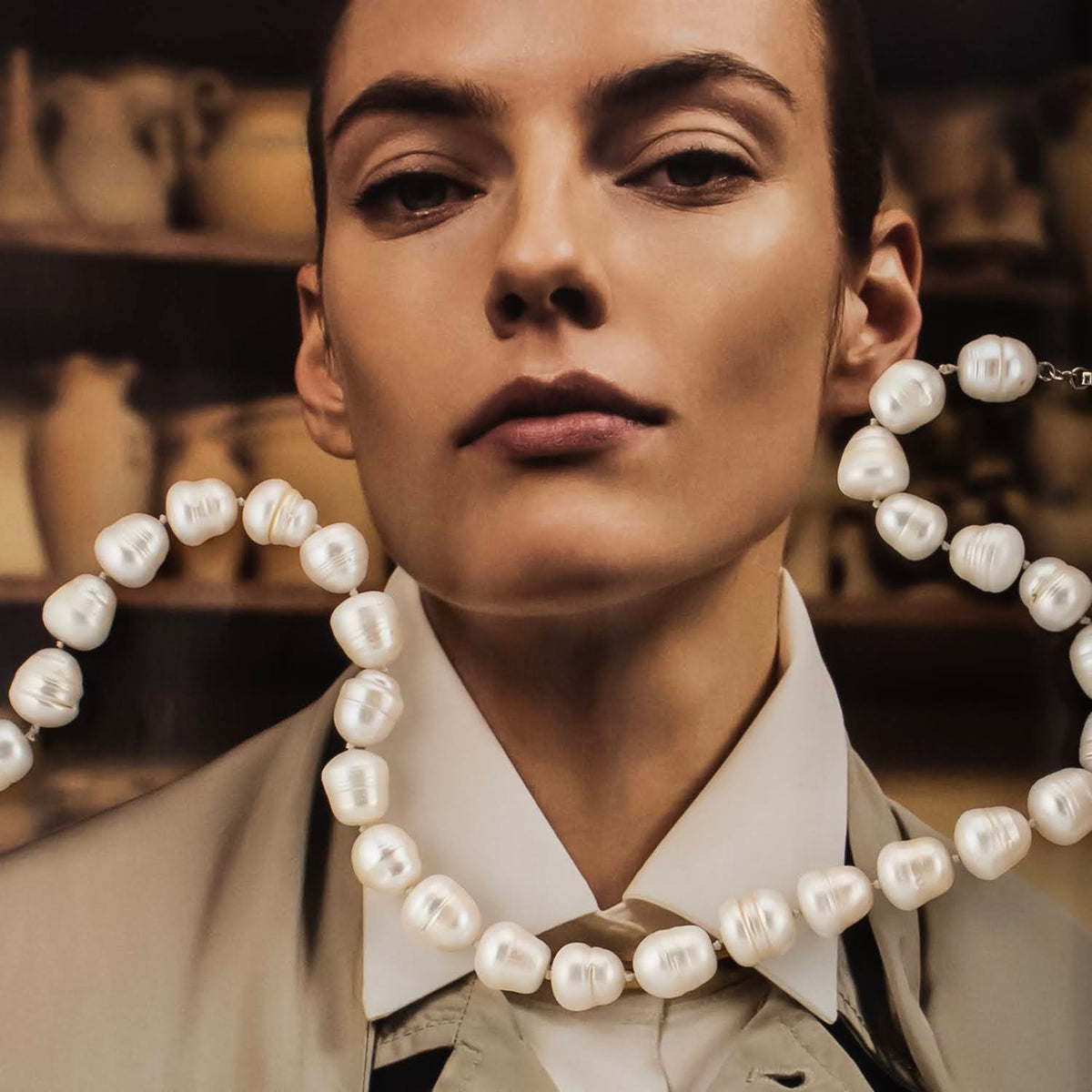 White pearl cultured pearl necklace 18k white gold - 45cm