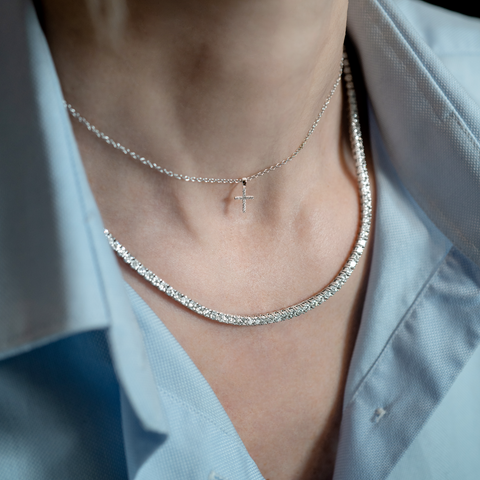 Colier Tennis cu diamante 13.08ct din aur alb de 18K