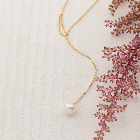 Midi cultured gray pearl necklace, 14k white gold - 38cm