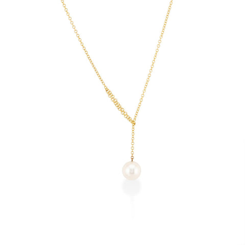 Midi cultured gray pearl necklace, 14k white gold - 38cm