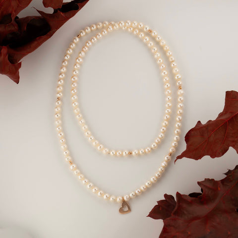 Midi cultured gray pearl necklace, 14k white gold - 38cm