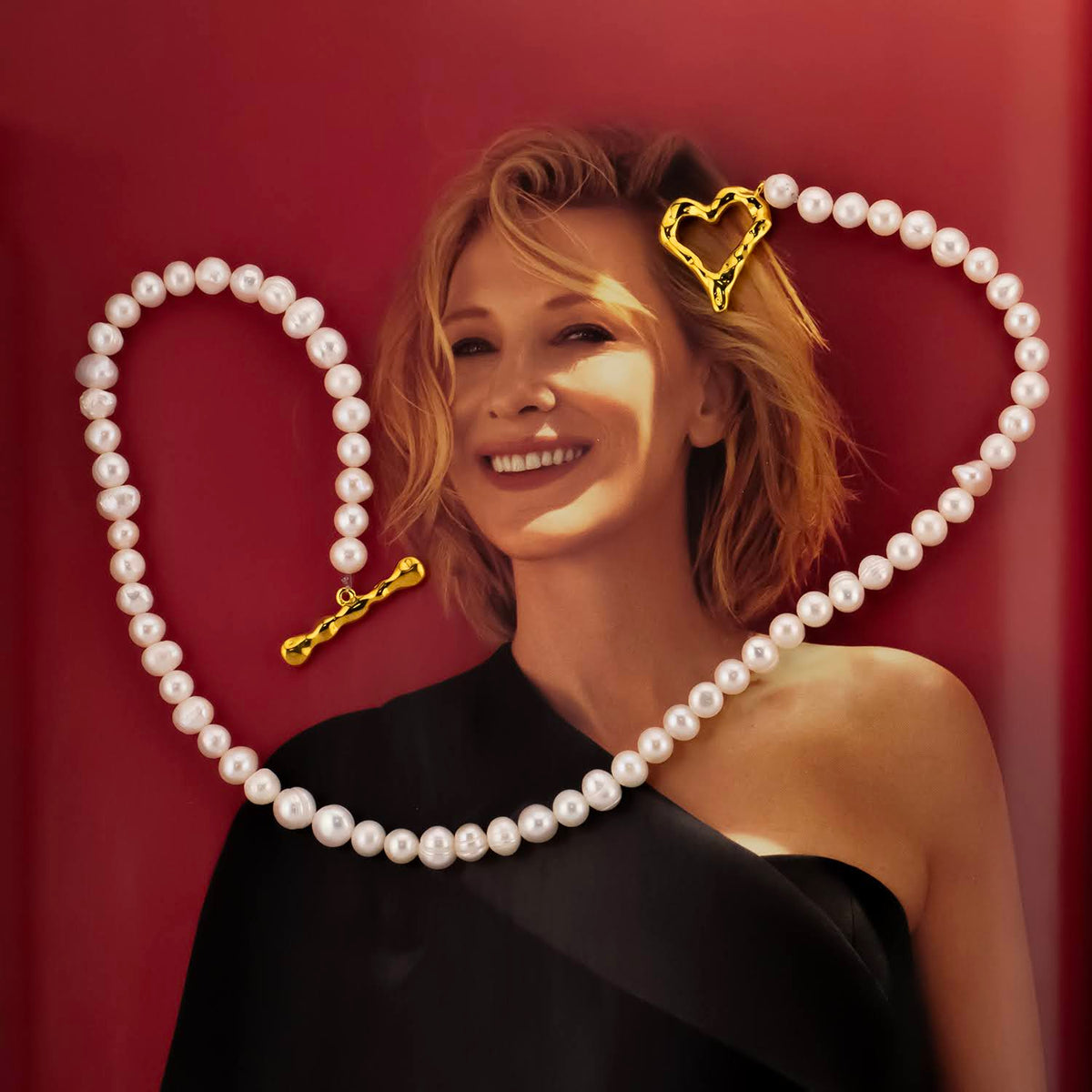 Midi cultured gray pearl necklace, 14k white gold - 38cm