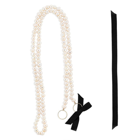 Midi cultured gray pearl necklace, 14k white gold - 38cm