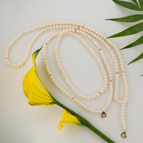 Midi cultured gray pearl necklace, 14k white gold - 38cm