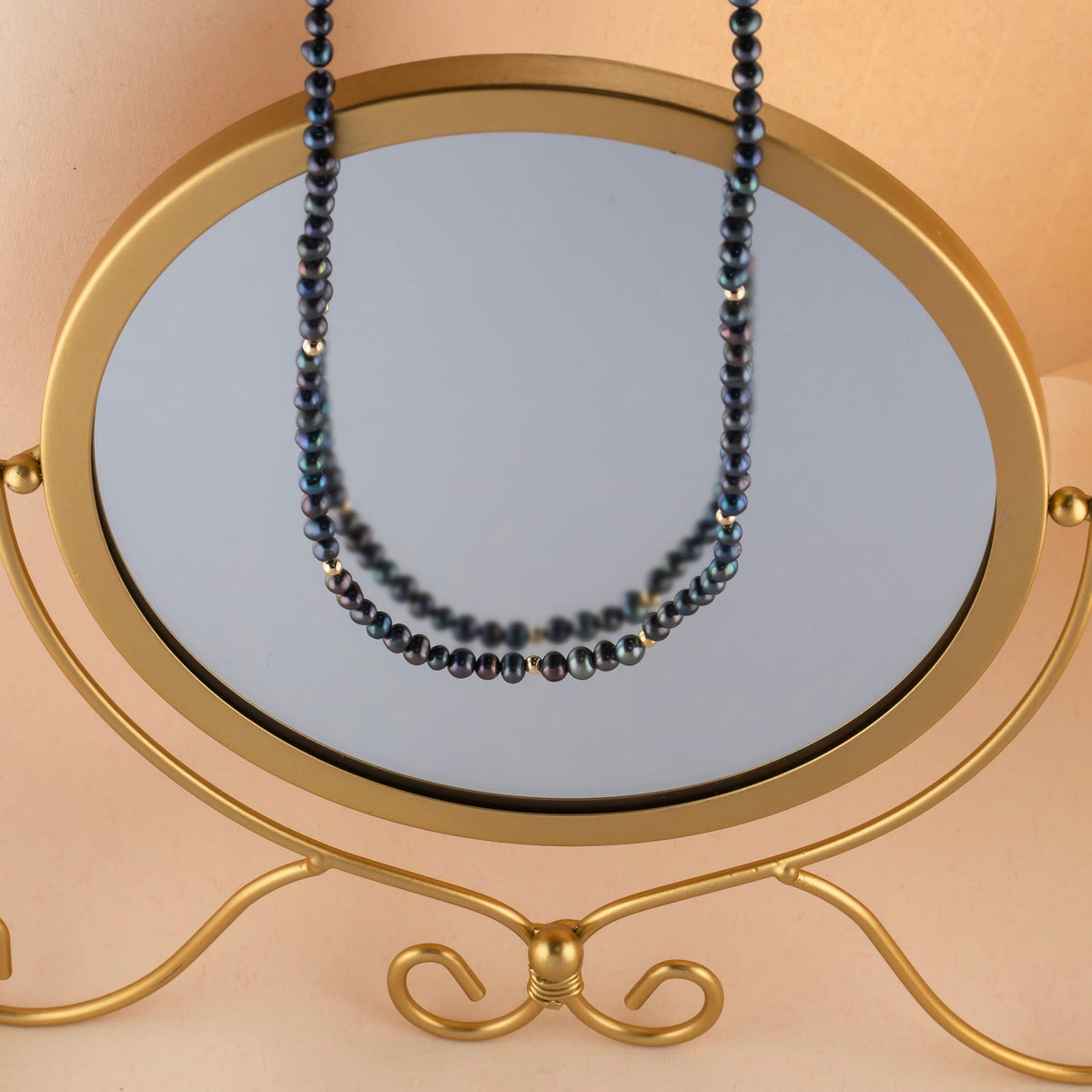 Midi cultured gray pearl necklace, 14k white gold - 38cm
