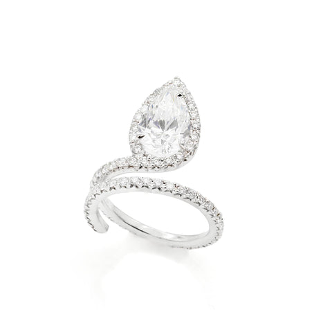 Como | Inel cu Diamant Picatura 2.31ct si Diamante Pave 0.70ct, aur alb 18k