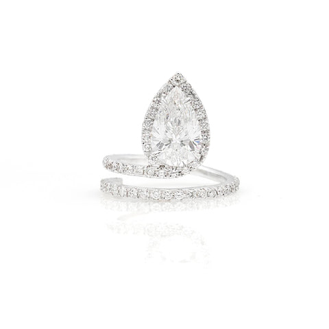 Como | Inel cu Diamant Picatura 2.31ct si Diamante Pave 0.70ct, aur alb 18k