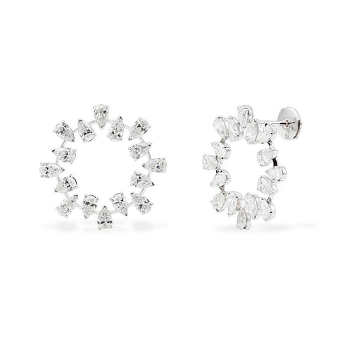 Cercei Floare cu 16 diamante Pear Cut albe 5.99ct din aur alb de 18k