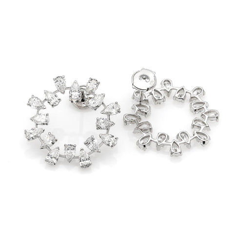 Cercei Floare cu 16 diamante Pear Cut albe 5.99ct din aur alb de 18k