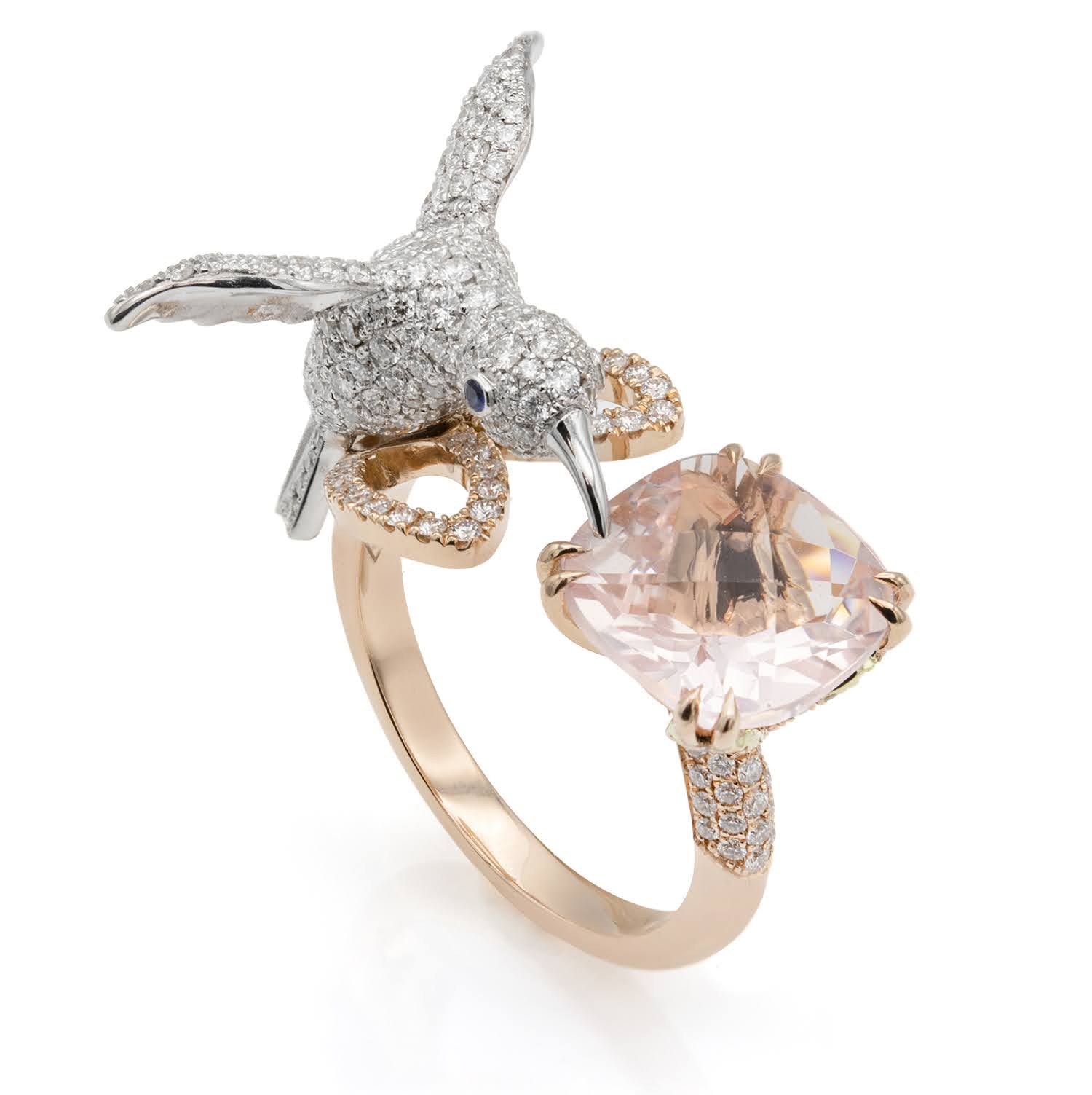 Hummingbird & Morganite 2.30ct Flower Ring –  Milan Collection