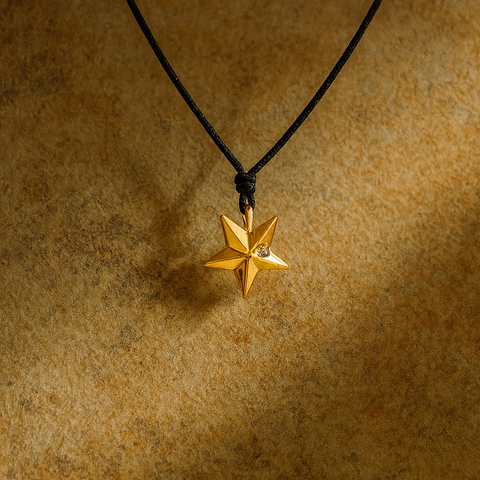 Lantisor din aur galben de 18k cu Steluta 3D si cu 2 diamante naturale