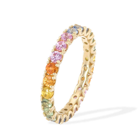 Inel Eternity cu 24 safire rainbow 2.05ct din aur galben de 18k