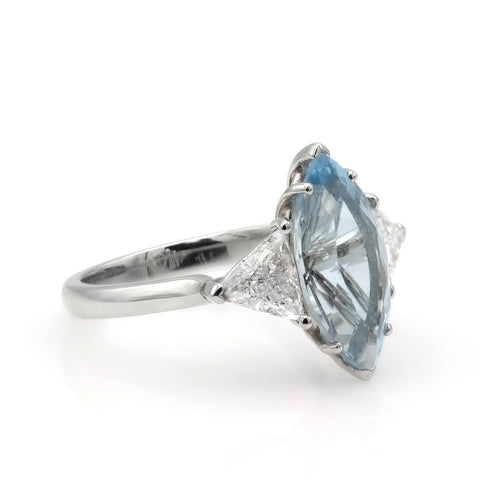 Inel Aquamarin 3.30ct si diamante 1.17ct din aur alb de 18k
