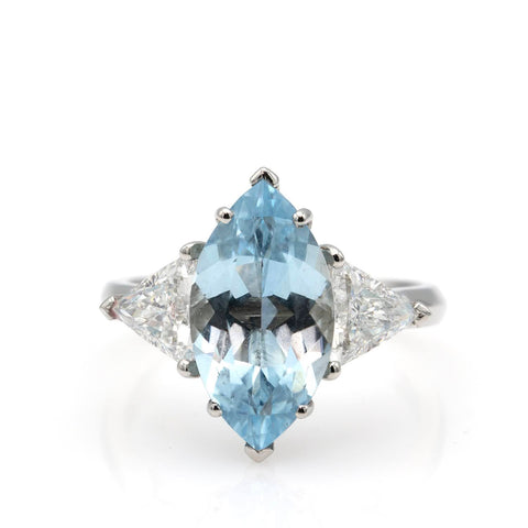 Inel Aquamarin 3.30ct si diamante 1.17ct din aur alb de 18k