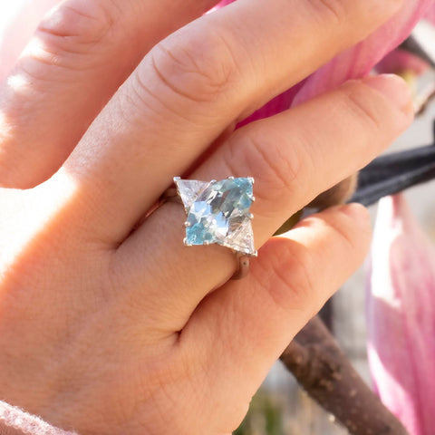 Inel Aquamarin 3.30ct si diamante 1.17ct din aur alb de 18k