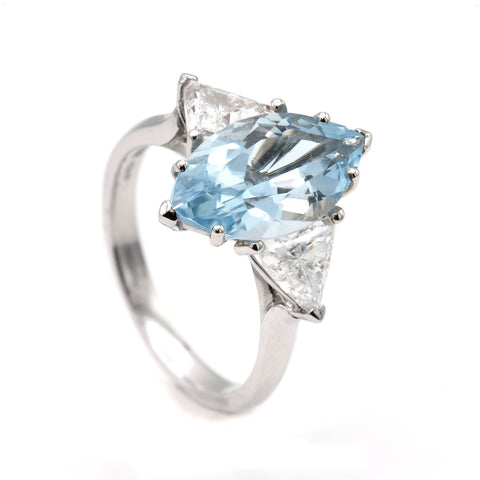 Inel Aquamarin 3.30ct si diamante 1.17ct din aur alb de 18k