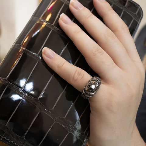 Inel Pinky ArtDeco cu diamante negre 2.36 ct din aur alb de 18k rodiat