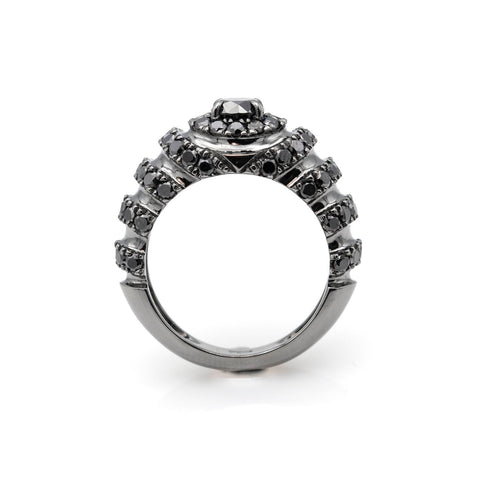 Inel Pinky ArtDeco cu diamante negre 2.36 ct din aur alb de 18k rodiat