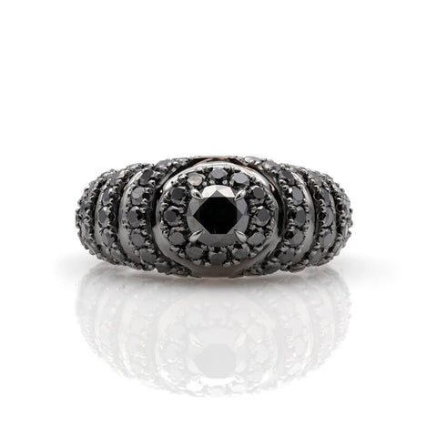 Inel Pinky ArtDeco cu diamante negre 2.36 ct din aur alb de 18k rodiat