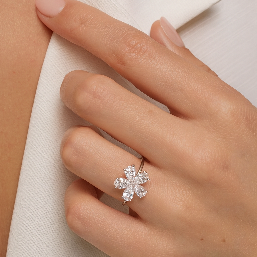 Bubbles ring with 14K white gold zirconia