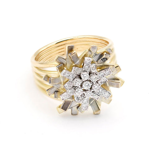 Inel Floare cu diamante 0.33ct din aur galben 18k