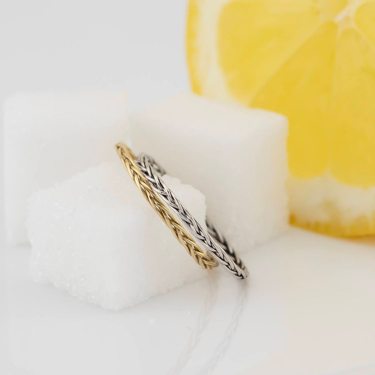 14K white gold braided ring