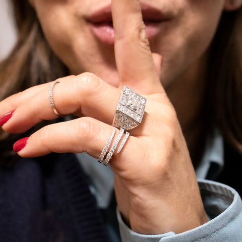 Inel NewArtDeco diamante 3.50ct din aur alb de 18K