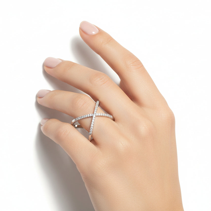 Bubbles ring with 14K white gold zirconia