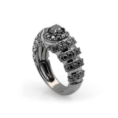 Inel bon-bon cu diamante negre 2.36 ct din aur alb rodiat de 18k