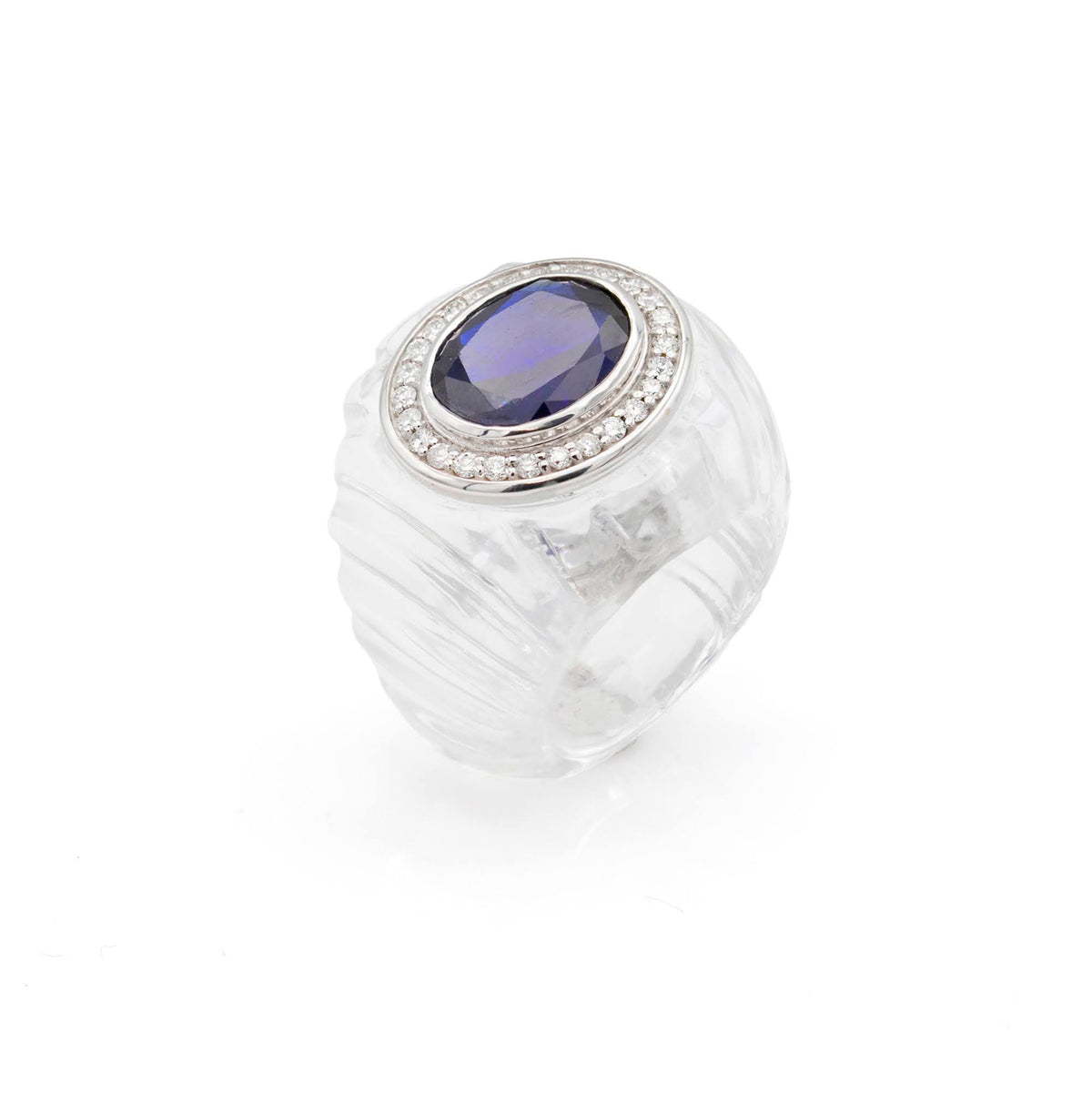 Inel cu Safir 3.85ct si diamante 0.35ct din aur alb de 18K