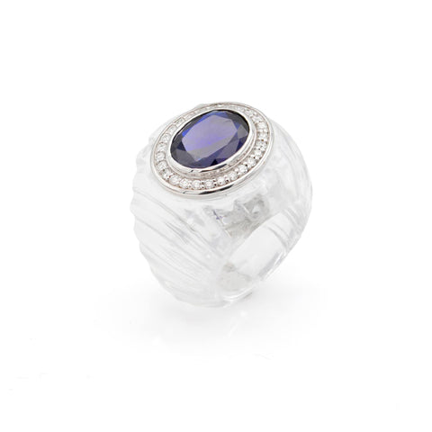 Inel cu Safir 3.85ct si diamante 0.35ct din aur alb de 18K