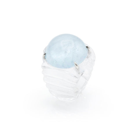 Inel cu aquamarine cabochon 22.00ct din aur alb de 18K